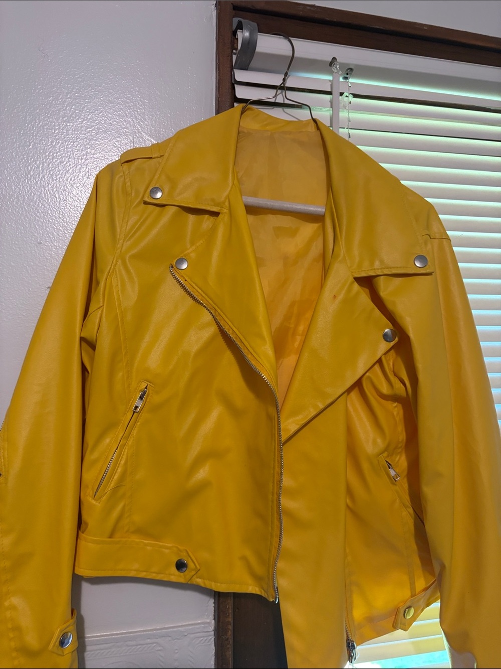 Women's Yellow Faux Leather Moto Jacket